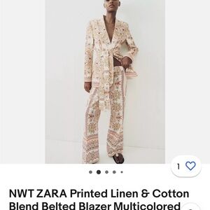 NWT Zara printed linen & cotton blazer and kick flare pant L